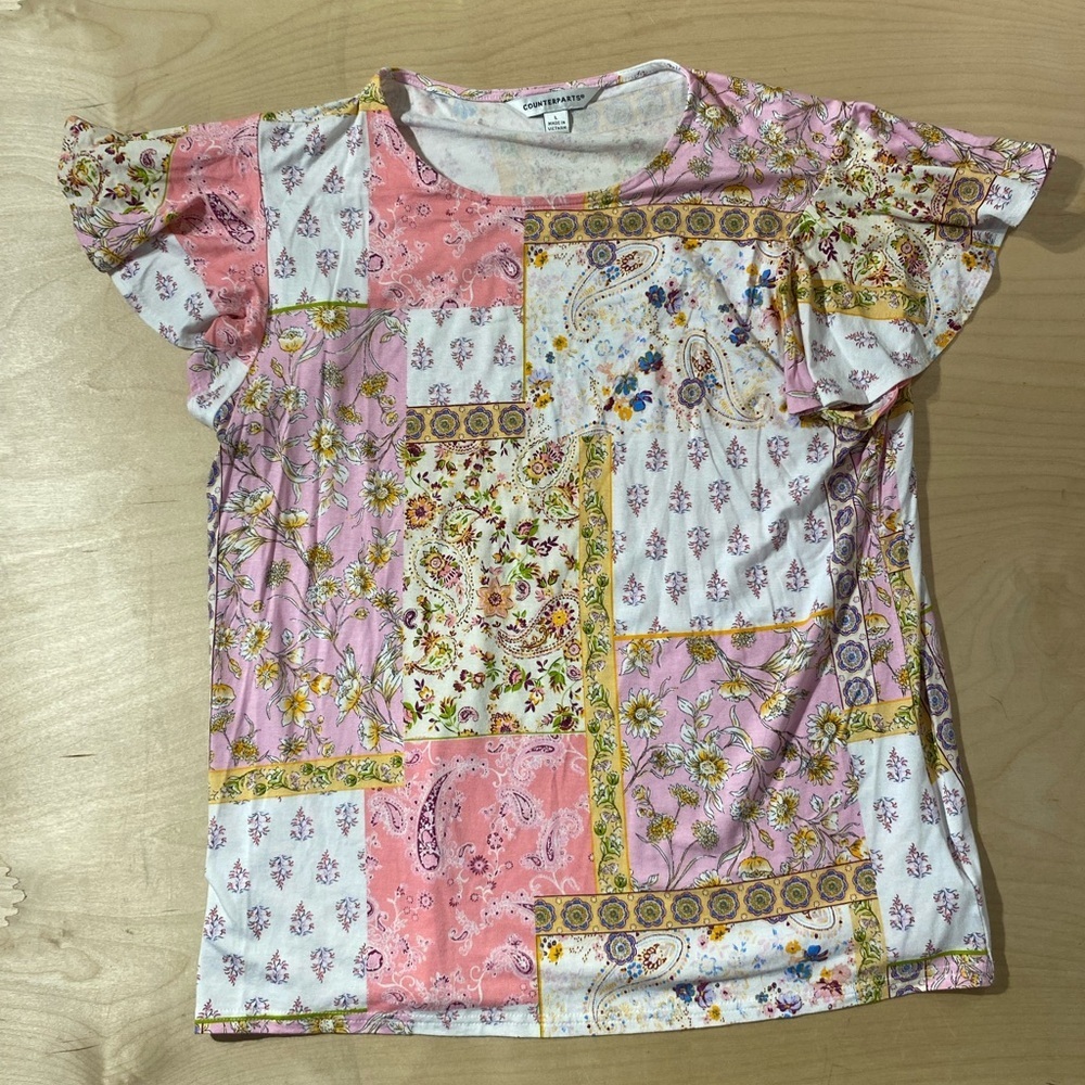 Counterparts Pink and White Floral Tee Large (QO)